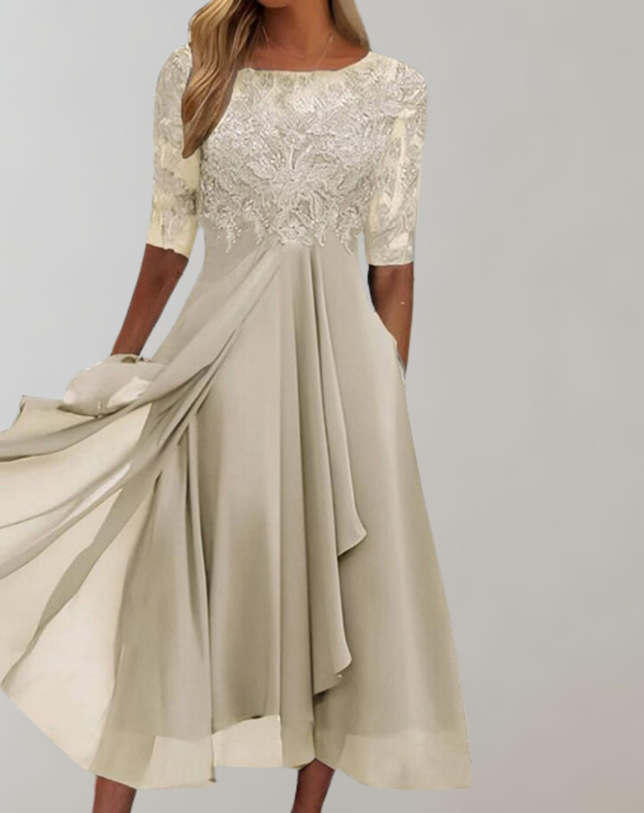 Shara - Abendkleid für Damen | Kleid mit Blumenstickerei | Kleid mit gefaltetem Saum