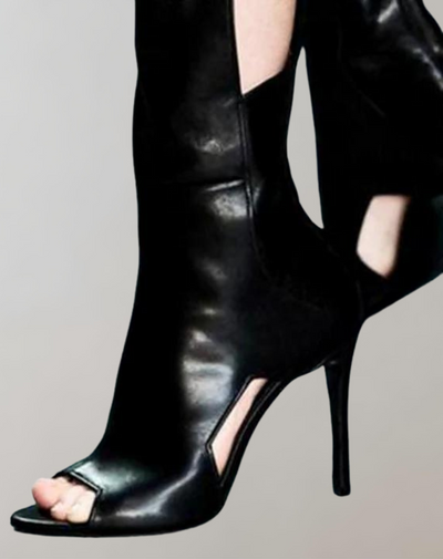 Elegante Damen Peep-Toe Lederschuhe mit Absatz – Trendige Plateau-Stiefel für den Herbst