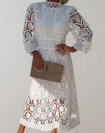 Kimberley -Anspruchsvolles Midikleid aus weißer Spitze | Spitzenkleid im Vintage-Stil