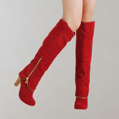 Overknee-Stiefel Damen mit Absatz und Reißverschluss – Hohe Stiefel in Rot und Schwarz