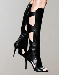 Elegante Damen Peep-Toe Lederschuhe mit Absatz – Trendige Plateau-Stiefel für den Herbst in Schwarz