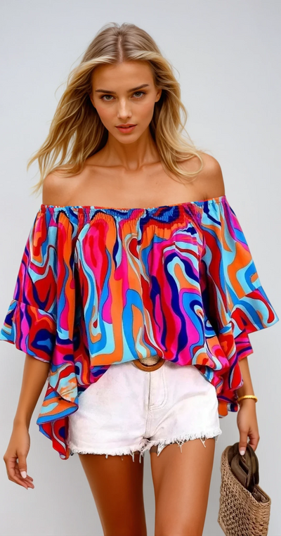 Cornelia – Off-Shoulder Bluse Sommerlich Und Bedruckt