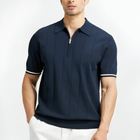 Damon | Herren Kurzarm Poloshirt | Gezippt in Marineblau