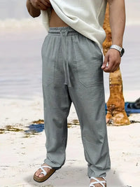 Herren  Elastischer Bund Lange Leinenhose in Hellgrau