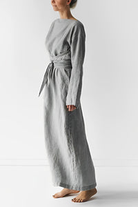 Patrizia | Damen Leichtes Leinen Maxi Wickelkleid in Grau