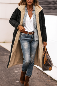 Damen-Daunenjacke mit Kapuze und Reißverschluss – warm, stilvoll für den Alltag und auf Reisen in Schwarz
