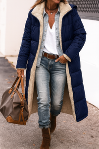 Damen-Daunenjacke mit Kapuze und Reißverschluss – warm, stilvoll für den Alltag und auf Reisen in Blau