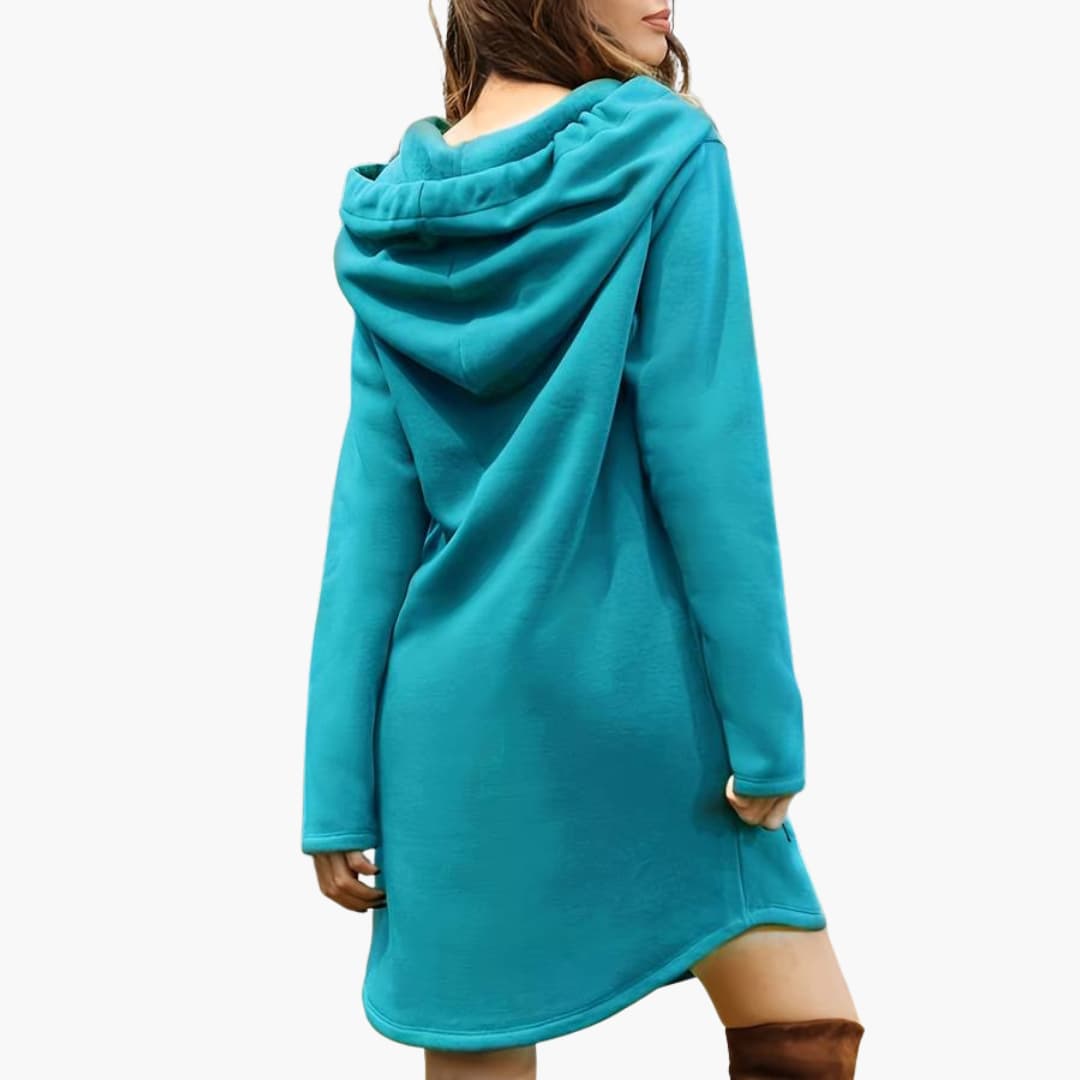 Damen Kapuzen kleid mit Kängurutasche und Kordelzugkapuze