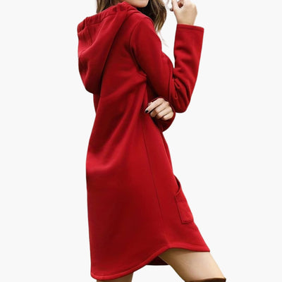 Damen Kapuzen kleid mit Kängurutasche und Kordelzugkapuze