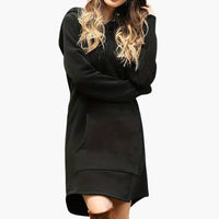 Damen Kapuzen kleid mit Kängurutasche und Kordelzugkapuze in Schwarz