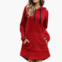 Damen Kapuzen kleid mit Kängurutasche und Kordelzugkapuze in Rot