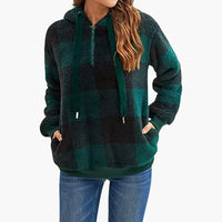 Damen Kapuzen pullover mit Karo-Muster Kängurutasche in Dunkelgrün