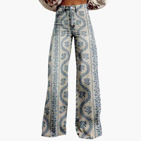 Damen Bedruckte Hose mit weitem Bein in Blau Gemustert