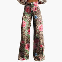 Damen Bedruckte Hose mit weitem Bein in Rosa & Leopard