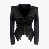 Damen Bikerjacke Schwarz mit Nieten in Schwarz