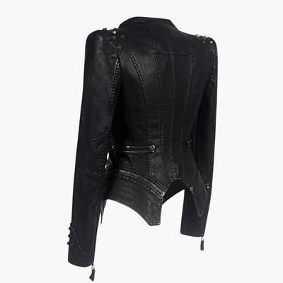 Damen Bikerjacke Schwarz mit Nieten