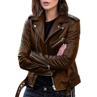 Damen Bikerjacke mit Reißverschluss in Braun