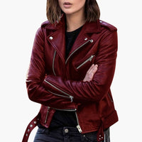 Damen Bikerjacke mit Reißverschluss in Weinrot
