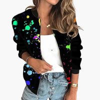 Damen Bomberjacke mit Blumenmuster und Reißverschluss in Schwarz