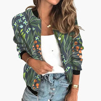 Damen Bomberjacke mit Blumenmuster und Reißverschluss in Hellgrün