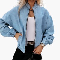 Damen Bomberjacke mit Reißverschluss und Taschen in Blau