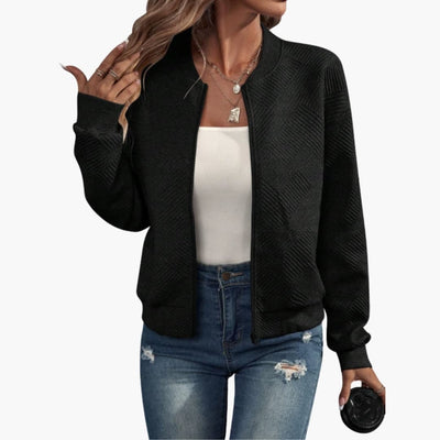 Damen Bomberjacke mit Reißverschluss und geripptem Saum