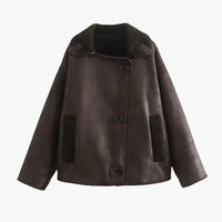 Damen Fleece jacke mit Reverskragen und Fronttaschen in Braun