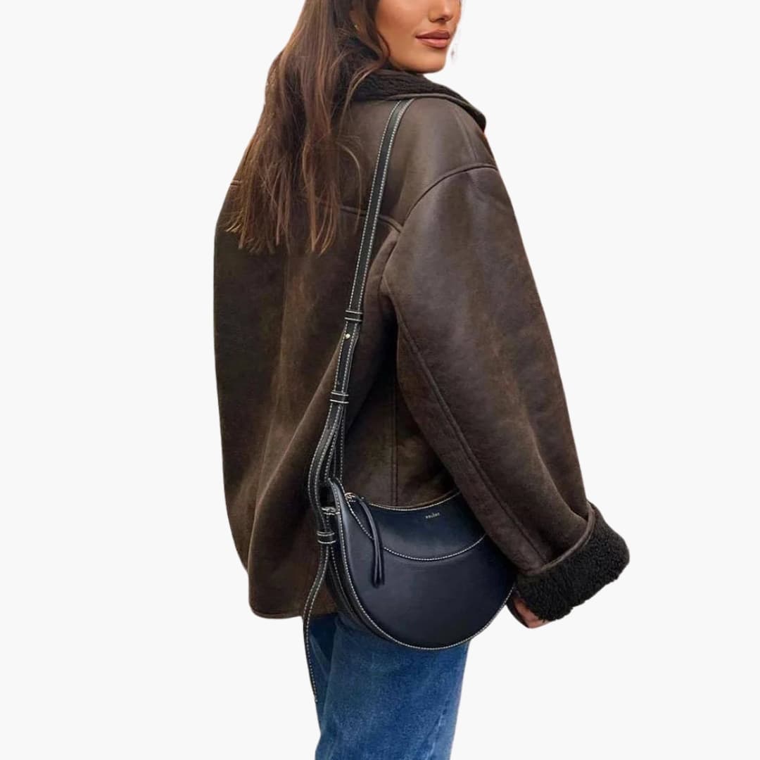 Damen Fleece jacke mit Reverskragen und Fronttaschen