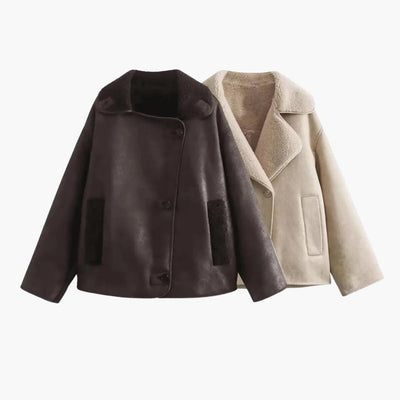 Damen Fleece jacke mit Reverskragen und Fronttaschen