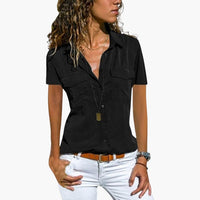 Damen Hemd Mit Knopfleiste Kurzarm Sommerbluse in Schwarz