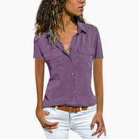 Damen Hemd Mit Knopfleiste Kurzarm Sommerbluse in Lila