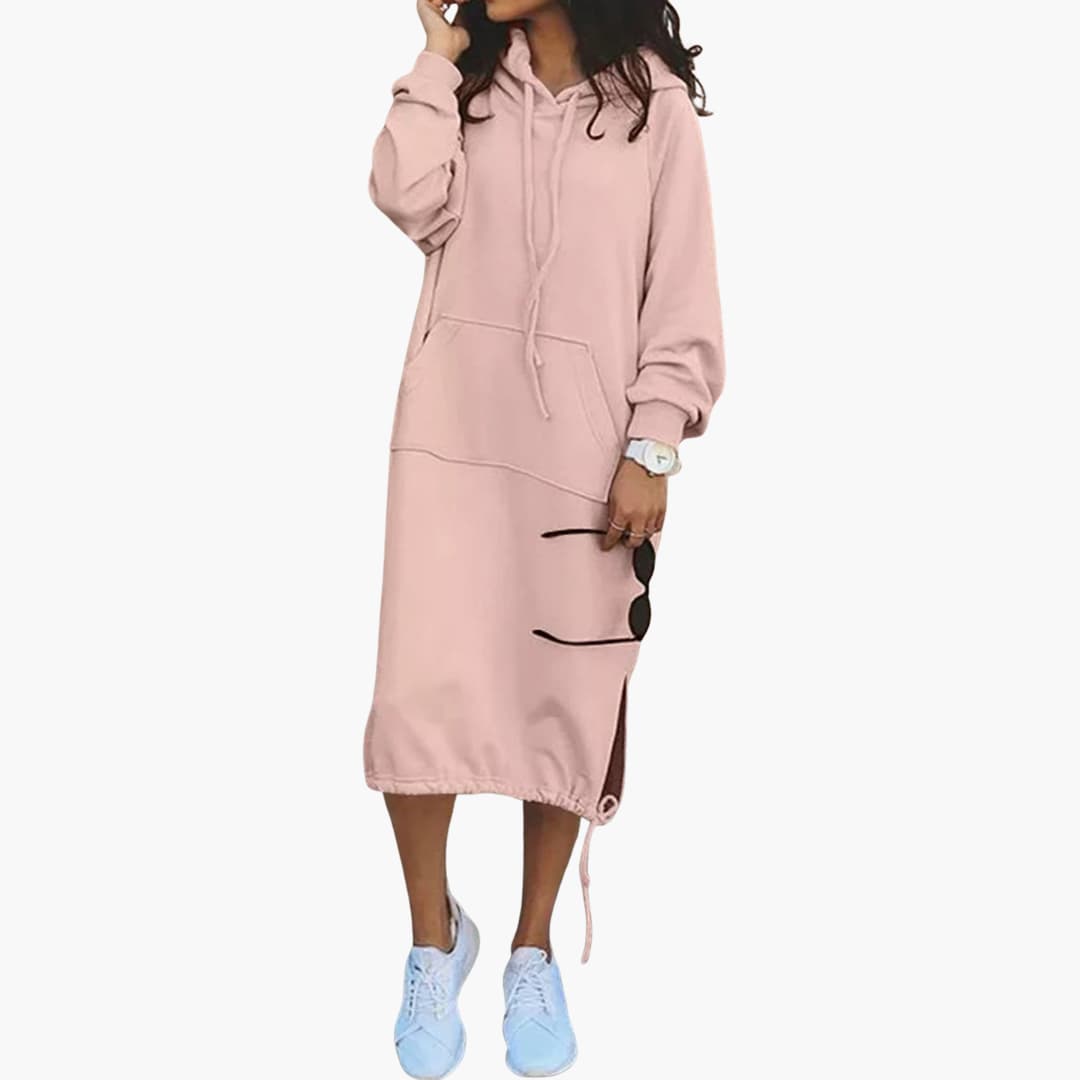 Damen Hoodie Kleid mit Kordelzugsaum und Kängurutasche