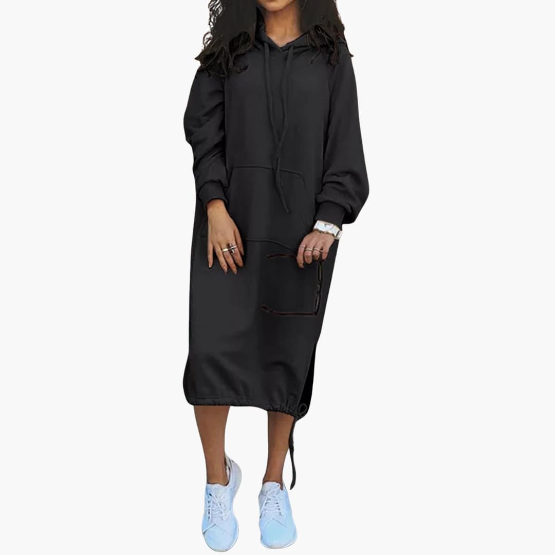 Damen Hoodie Kleid mit Kordelzugsaum und Kängurutasche