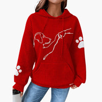 Damen Hoodie mit Hundemotiv und Kängurutasche in Rot