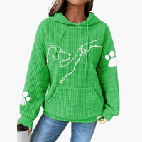 Damen Hoodie mit Hundemotiv und Kängurutasche in Grün