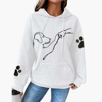 Damen Hoodie mit Hundemotiv und Kängurutasche in Weiß