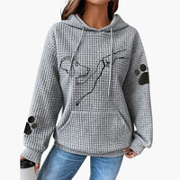 Damen Hoodie mit Hundemotiv und Kängurutasche in Grau