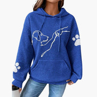Damen Hoodie mit Hundemotiv und Kängurutasche in Blau