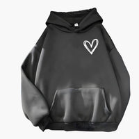 Damen Hoodie mit Kordelzugkapuze und Herz-Print in Dunkelgrau