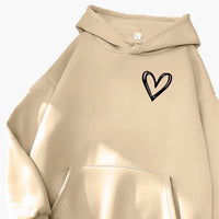 Damen Hoodie mit Kordelzugkapuze und Herz-Print in Khaki