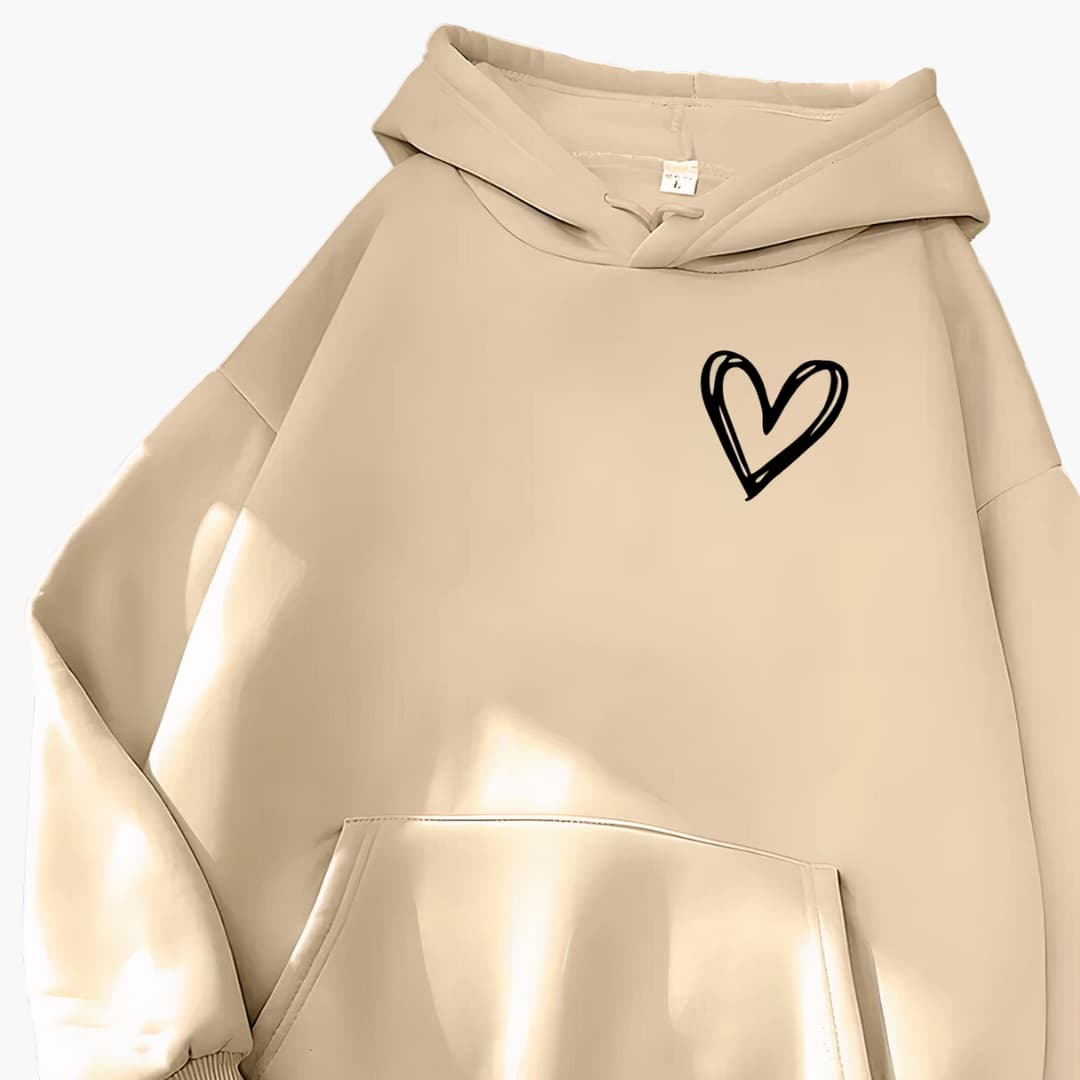 Damen Hoodie mit Kordelzugkapuze und Herz-Print