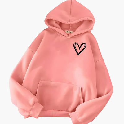 Damen Hoodie mit Kordelzugkapuze und Herz-Print