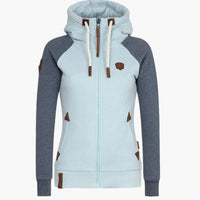 Damen Hoodie mit Reißverschluss und Kordelzug-Kapuze in Helles Blau
