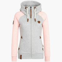 Damen Hoodie mit Reißverschluss und Kordelzug-Kapuze in Helles Rosa