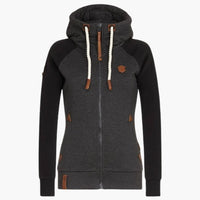 Damen Hoodie mit Reißverschluss und Kordelzug-Kapuze in Schwarz