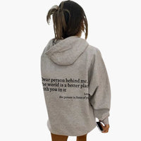 Damen Hoodie mit Rückendruck und Kapuze in Grau