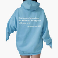 Damen Hoodie mit Rückendruck und Kapuze in Himmelblau