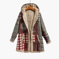 Damen Kapuzenjacke mit Knöpfen und Patchwork-Oberfläche in Rot Gepunktet