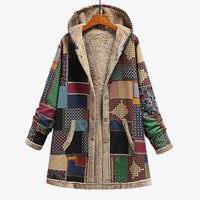 Damen Kapuzenjacke mit Knöpfen und Patchwork-Oberfläche in Mosaik Grün