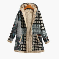 Damen Kapuzenjacke mit Knöpfen und Patchwork-Oberfläche in Blau Gestreift